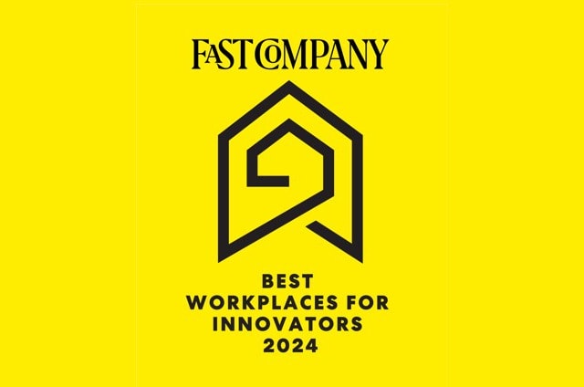 Fast Company Best Workplaces for Innovators 2024 logo on a yellow background.