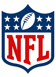 NFL logo with a football in a blue shield, surrounded by stars above the red letters NFL.