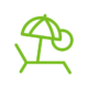 Icon of a green beach chair with an umbrella, illustrating a vacation or relaxation theme.